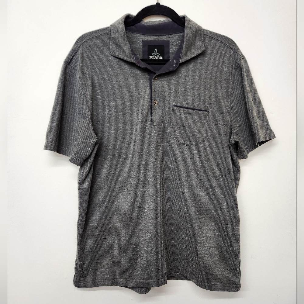 Prana Short Sleeve Polo Shirt Mens Large Gray Business Casual Pocket Everyday